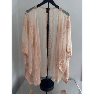 Rue21 Blush Pink Lace Mesh‎ Kimono Cardigan Sheer Boho Festival One Size OS